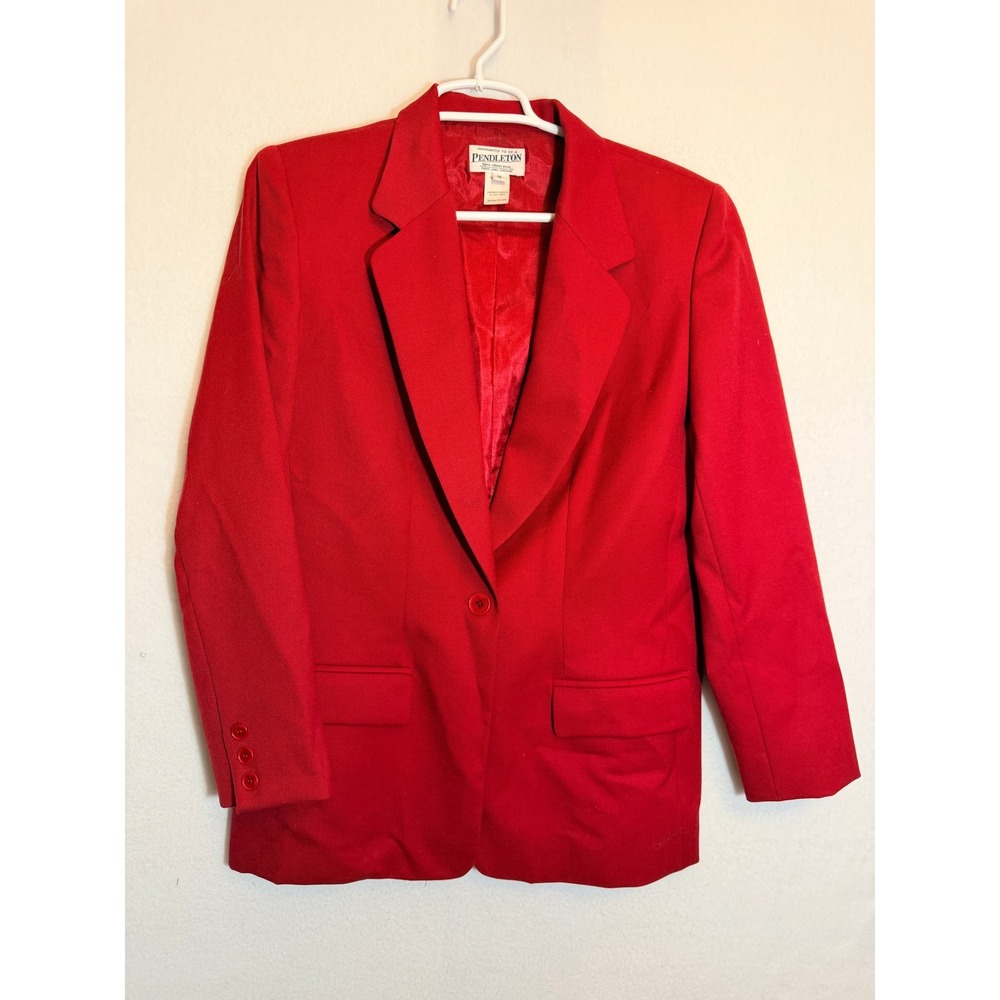Pendleton Red 100% Virgin‎ Wool Blazer Single Button Career Jacket Womens 10